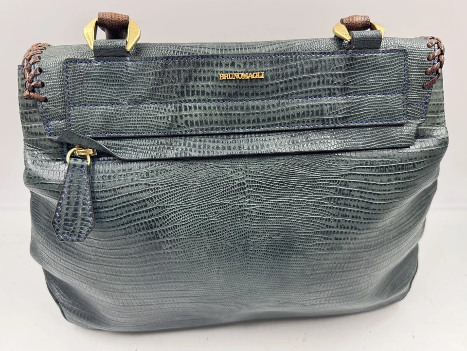 Bolso de hombro Bruno Magli para mujer verde marrón con cremallera bolsillo interior Foto 2 de 4
