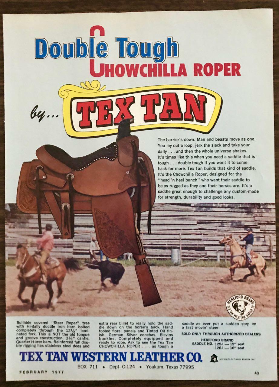 1977 Tex Tan Western Leather Yoakum TX Ad Double Tough Chowchilla Roper
