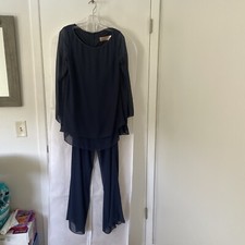 Jade Couture Women's Mother of the Bride Navy Blue Embroidered 2 Pc Set