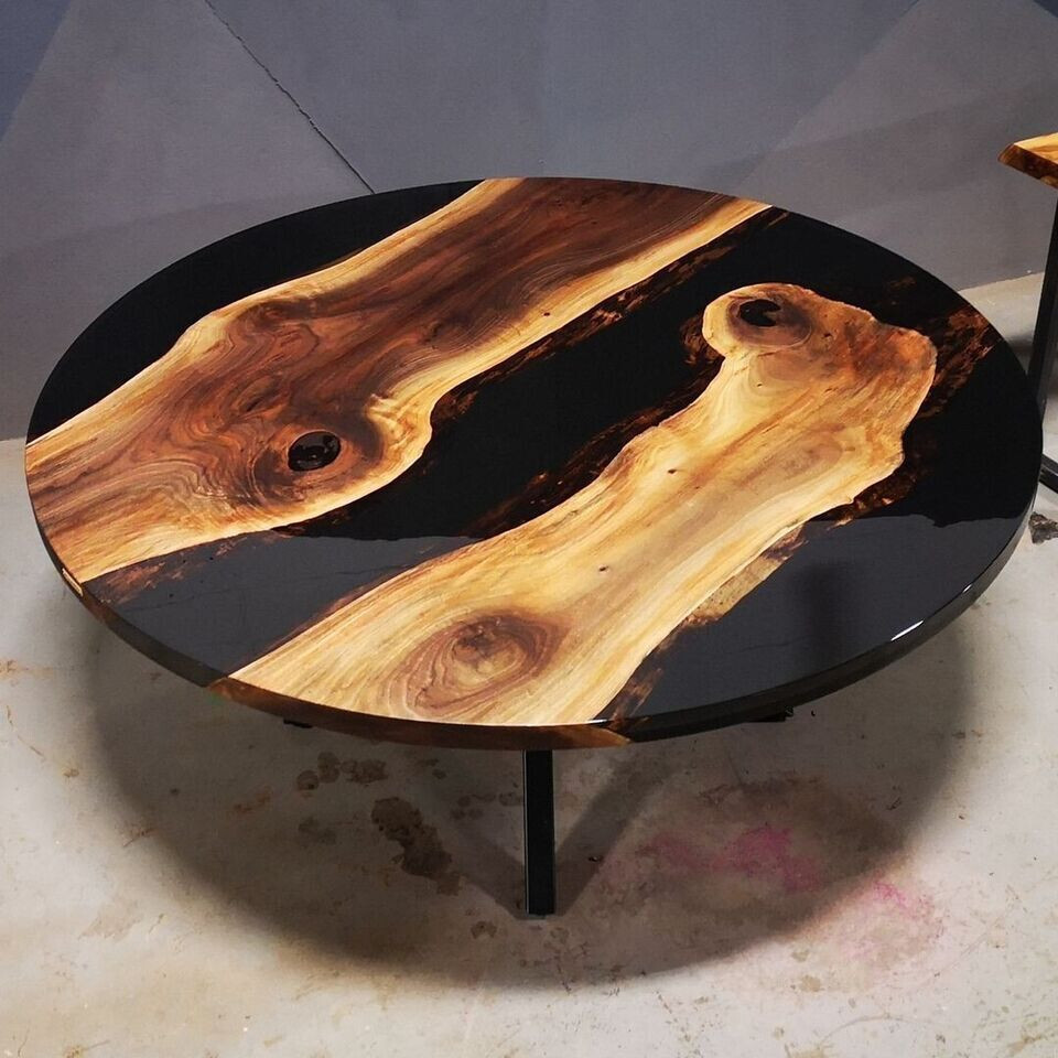 Black Epoxy Resin Tabletop Round Epoxy Coffee Tabletop for Home Decor-image