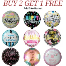 18" inch Round Printed Foil Balloons Happy Birthday Anniversary Party Helium UK
