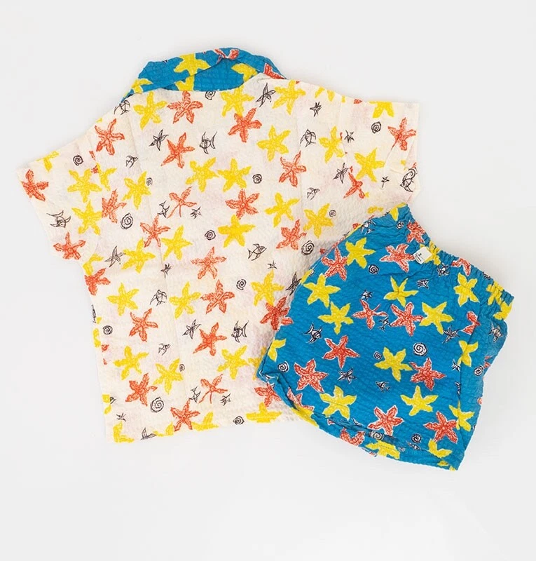 Vintage 1950s Kid's Novelty Print Seersucker Outfit Tropical Starfish NOS 2yrs - Image 3 of 4