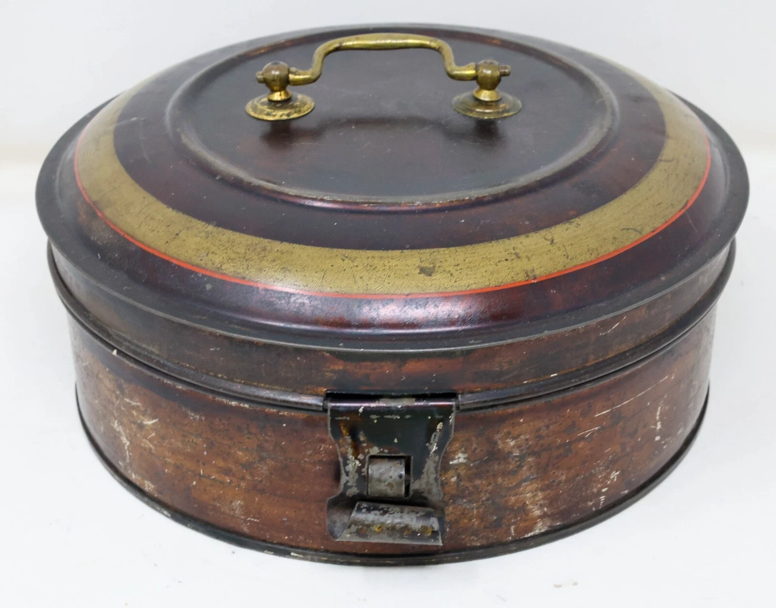 Antique Round Metal Tin Spice Box Set with 6 Spice Tins And Rare Spice Grinder