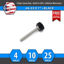 #6-32 x 1" Thumb Screw Stainless Steel - Black Round Knurled Knob - USA