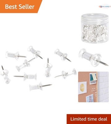 Strong Steel Point Push Pins in Clear Container - 100 Pieces for Easy Access