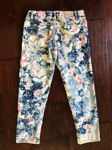 LEVIS Cropped Floral Denim Jeans Leggings Pants Size 12 wz Adjustable Waistband - Picture 2 of 10