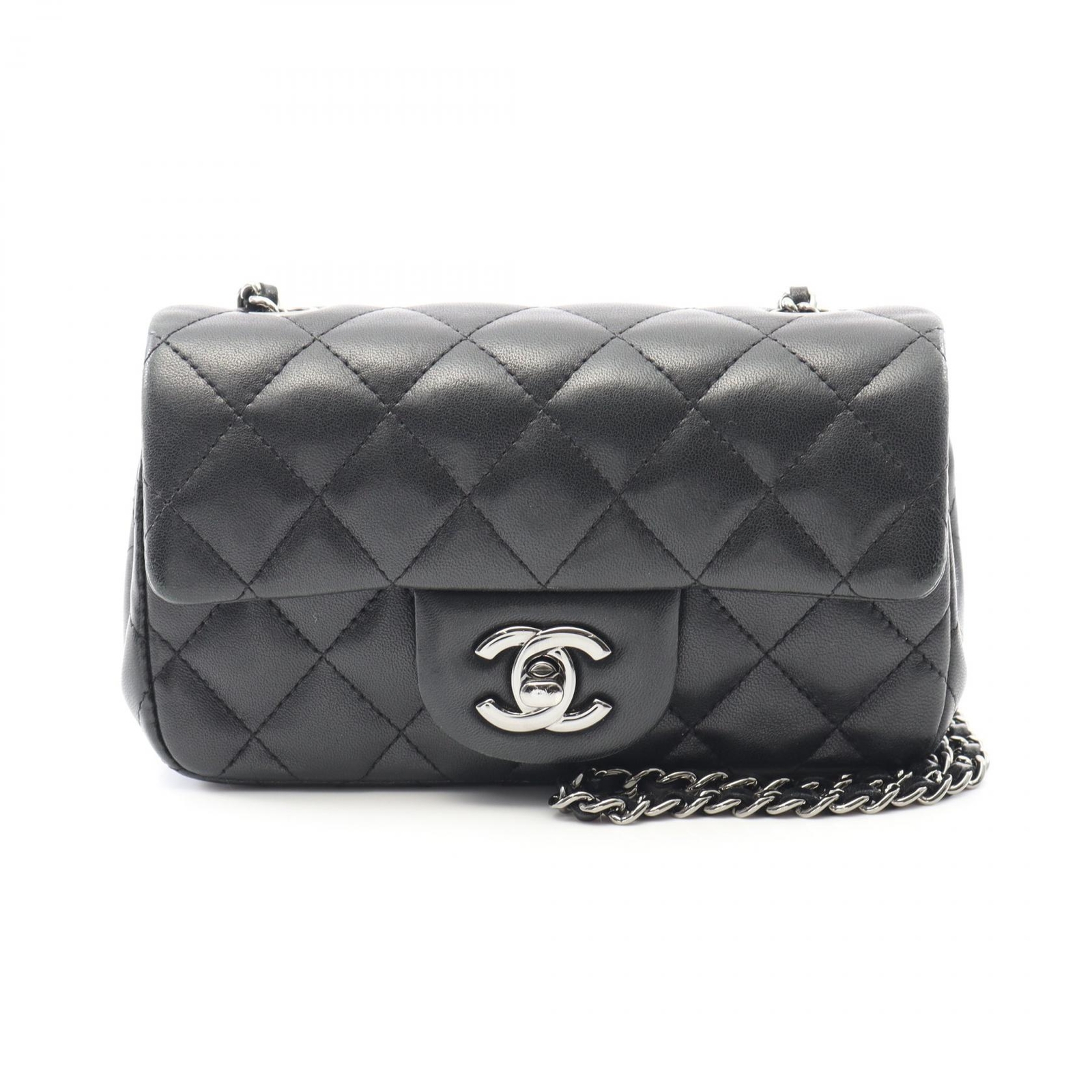 CHANEL Mini Matelasse Chain Shoulder Bag Black Lamb Leather SHW Preowned COCO