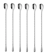 6 Pcs 12 Inch Bar Mixing Spoon Cocktail Spoon Stainless Steel  Assorted Colors 