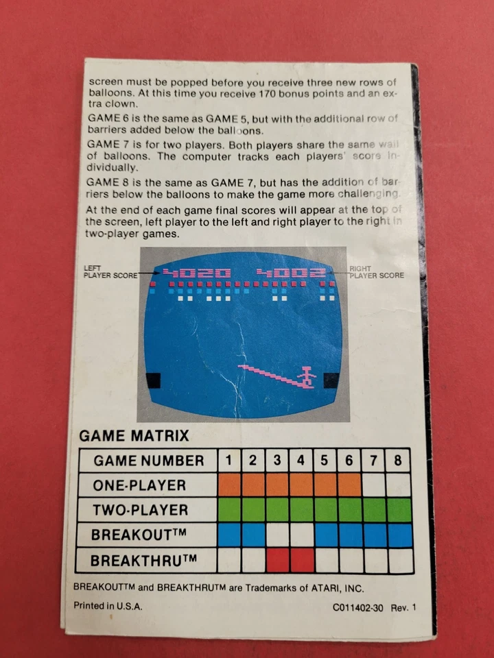 Cricus Atari game program instruction Booklet manual English!! - Image 2 of 2