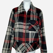 Jolt Jacket Black Multicolor Plaid Wool Flannel Zip Front Breast Pocket Size M