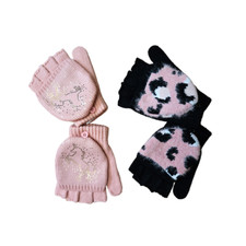 The Children's Place Bundle Of 2 Pairs Girls Gloves Mittens Pink  Black 2 Size