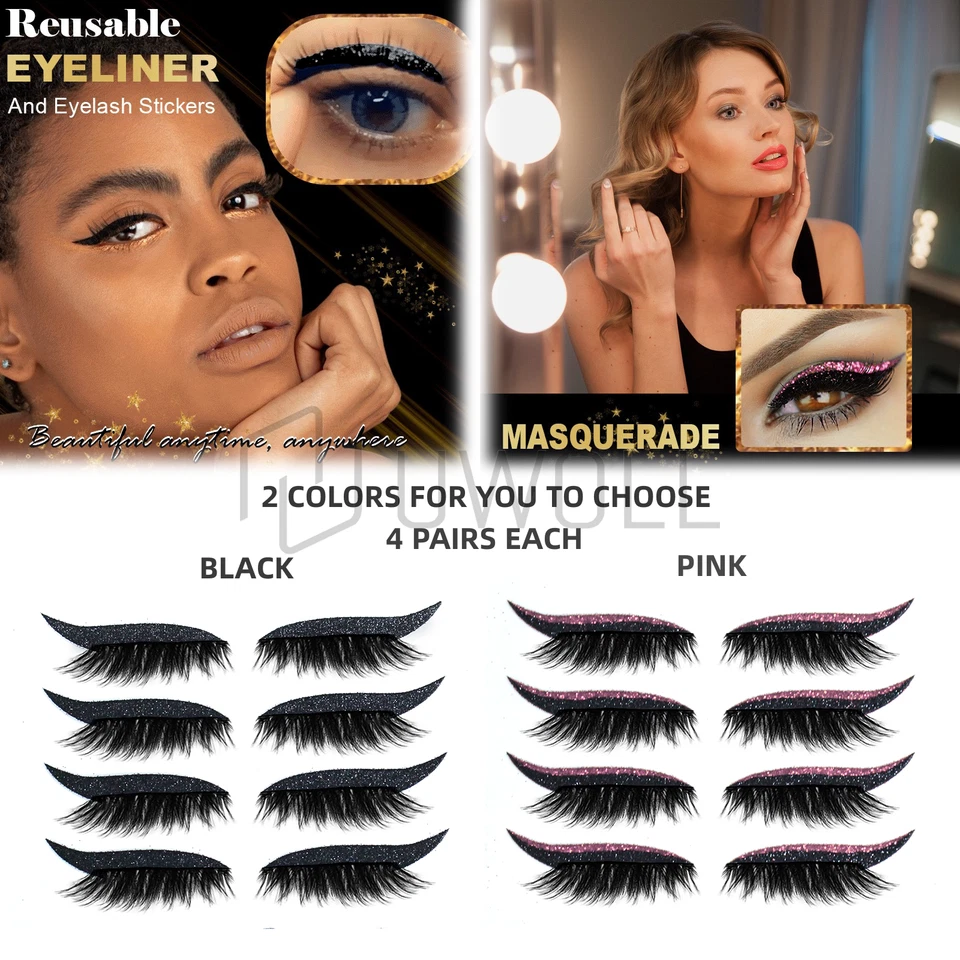 80 PCS Reusable Eyeliner Sticker W/ Eyelashes False Eyelashes Glitter Eye Shadow - Image 2 of 4