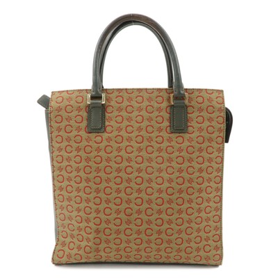 Authentic CELINE Macadam Canvas Hand Bag Brown Red Khaki Used F/S