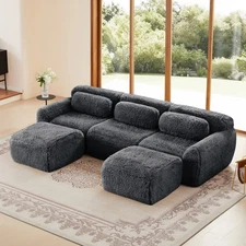 32D U-Shaped Sofa w/ Chaise, Plush Dark Grey Non-Slip Modular Sectional