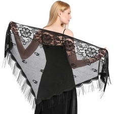 Lace Shawl, Fringe Shawl 78.74 Inch Lace Shawls for Women, Cotton Wedding Black