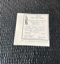 NLM Statuary Busts Tapestries Libby Montana Ads Ad Dollhouse Miniatures 90s