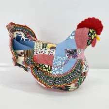 Vtg 70s Decor Weighted Hen Chicken Quilt Patchwork Cottagecore Doorstop Kitchen