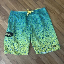 Pelagic Board Shorts Men's Dorado Green Pockets Sharkskin Fishing Size 38x11