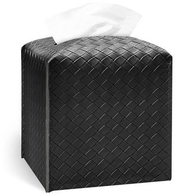 Tissue Box Cover Holder, PU Leather Tissue 12 Braided Patterns Black Braided