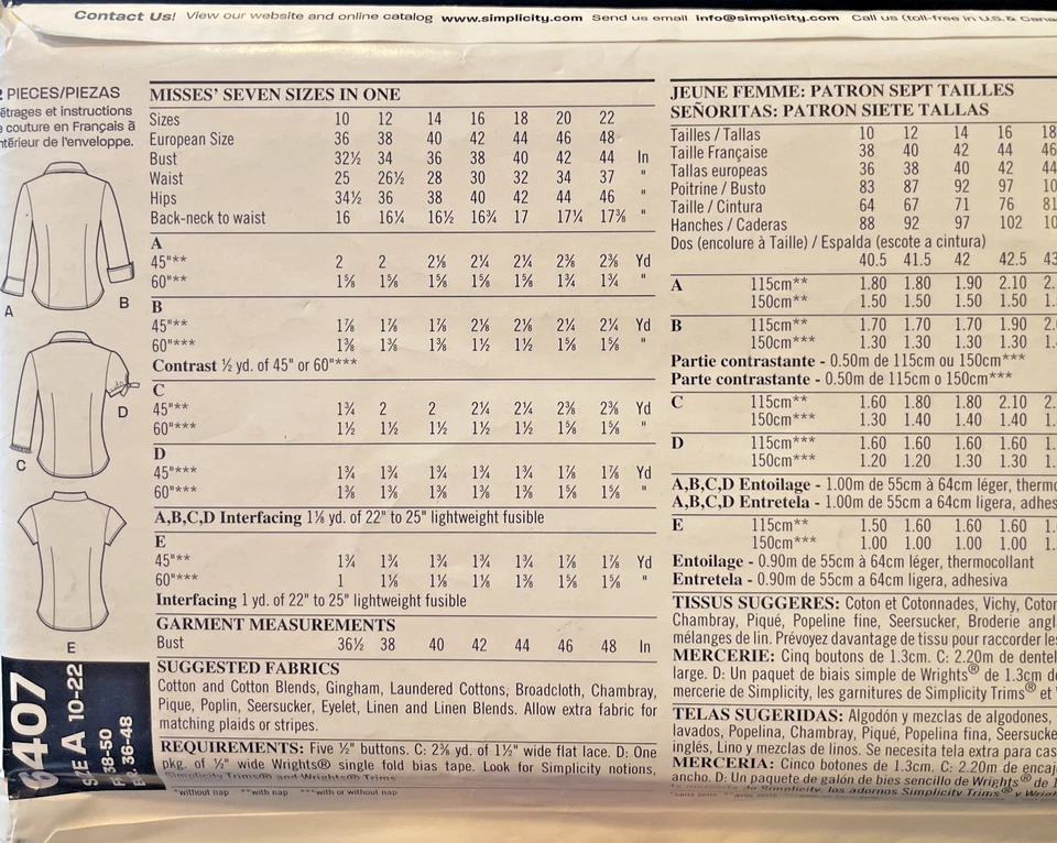 Sewing Pattern #6407 Ladies Shirt 5 Variations Size 10-22 Uncut - Image 3 of 3