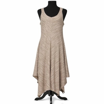 Sever Women s Dress Size L Beige Sleeveless Asymmetrical Hem Flowy Midi