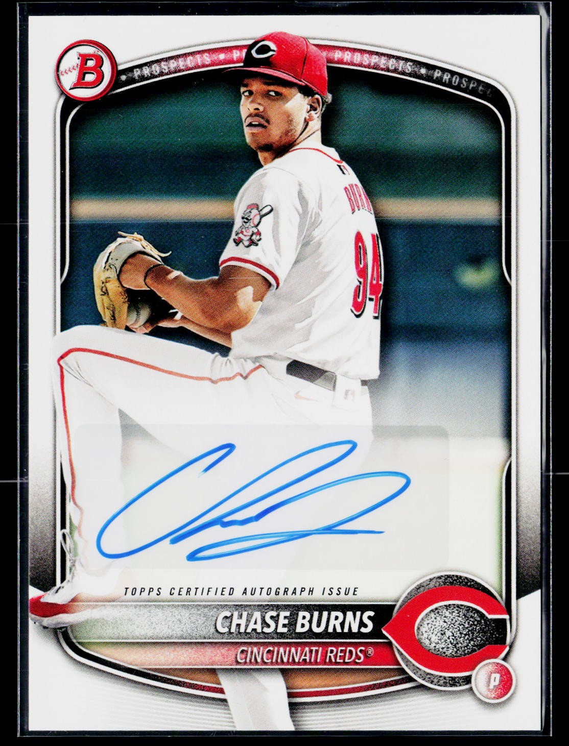 Chase Burns 2025 Bowman #CPA-CB Chrome Prospect Autographs Auto Cincinnati Reds