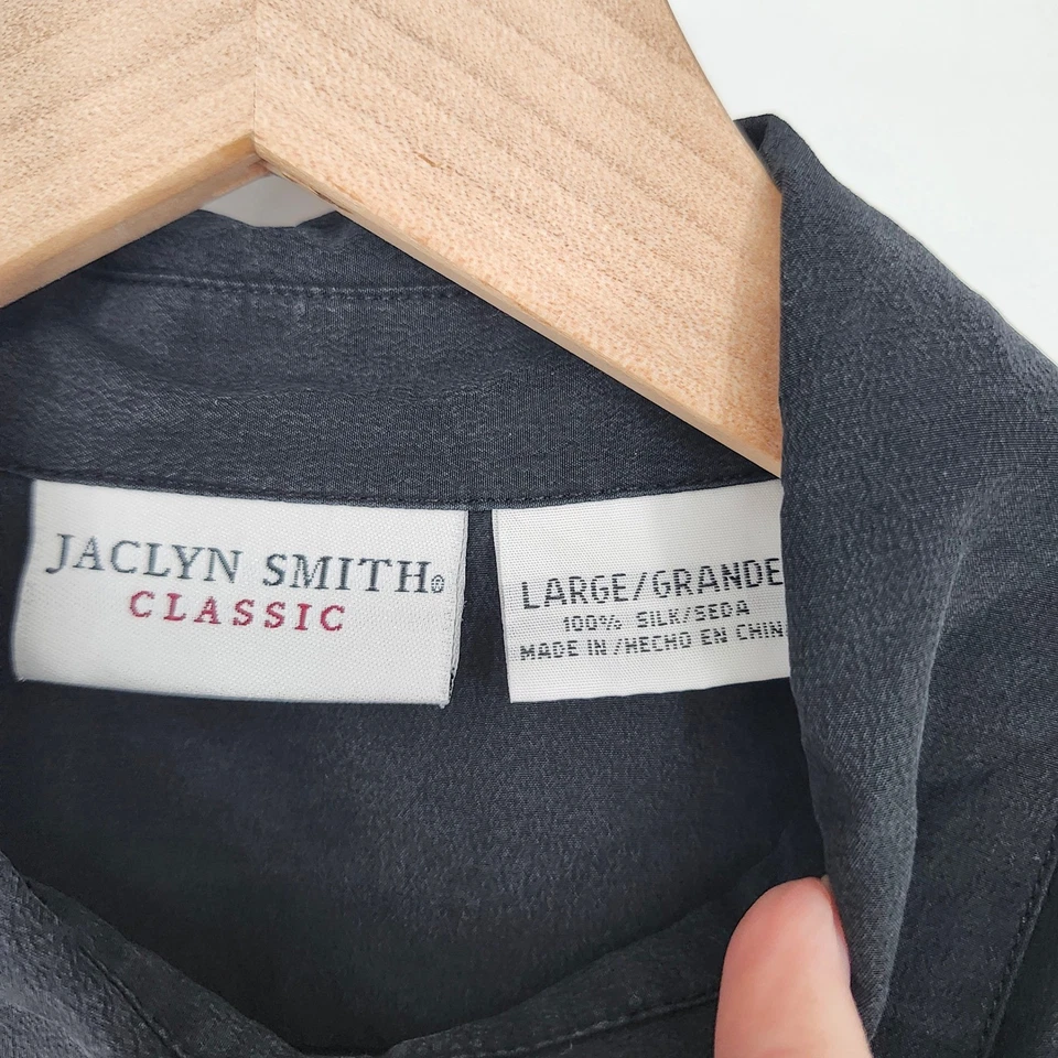 Топ Jaclyn Smith классический 100% шелк без рукавов на пуговицах большой черный роскошный - Изображение 4 из 4