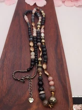 Nakamol Necklace with Rose Quartz, Snowflake Obsidian, lava rock, agate and...
