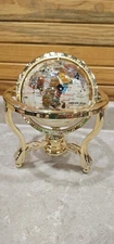 11" Mother of Pearl GEMSTONE Tabletop GLOBE with GOLD Tripod Stand