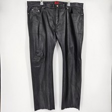 Leather Masters Pants Mens 42x30 Raw Hem Button Fly Black Biker Rare