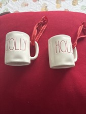 Rae Dunn Mini Mug Ornaments Christmas Holiday Ceramic HOLLY & JOLLY