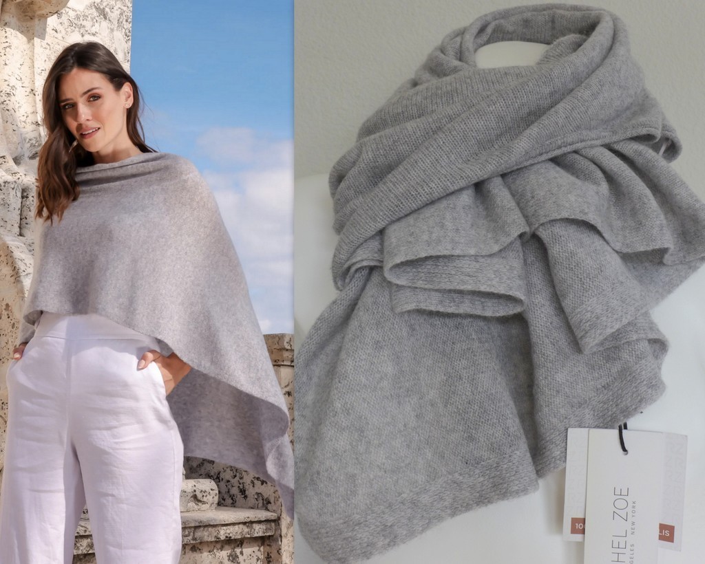 RACHEL ZOE 100% Cashmere Topper Poncho Wrap Sweater Grey Women's