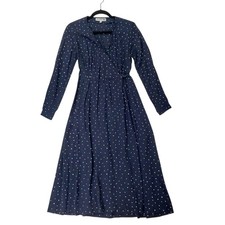 Ines de la Fressange x Uniqlo Womens XS Navy Polka Dot Pleated Wrap Midi Dress