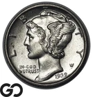 1939-D Mercury Dime, Gem BU, Full Split Bands, Lustrous Silver FSB
