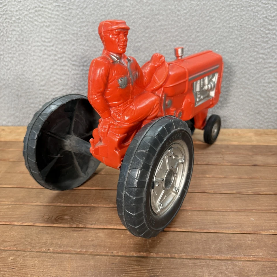 Vintage Empire Blow Mold Tractor Red Plastic Farm Toy 1970s Made In USA - Image 4 of 4