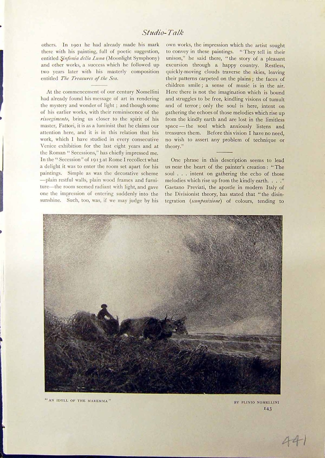 Old Antique Print Landscape Trees Mountains Dorph Maremma Nomellini 1914 20th