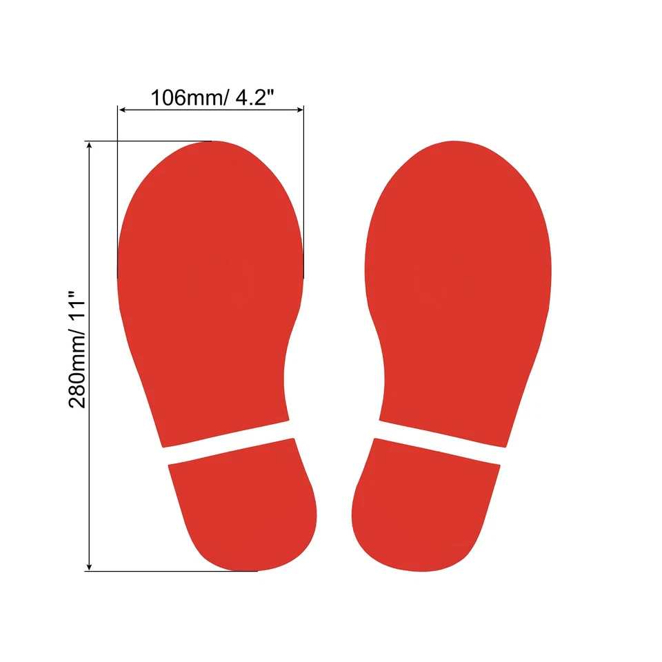 4 Pairs 11x4.2" Footprints Floor Stickers Floor Wall Stairs Decal Red - Image 2 of 4