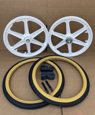 20 Bicycle Plastic White 6-spoke Mag Wheel Gum Wall Tires Set Gt Dyno Rims Bmx