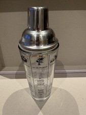 Image of Cocktail Shaker Glass And Stainless Steel. With Recipes. Rare Vintage Style.