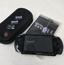 Sony PSP 1000 1001 US Handheld Black Console 2GB Memory Cards Tron Case Chargers