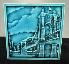 Rookwood Pottery Roebling Bridge Cincinnati Ohio River Commemorative 6x6 Tile