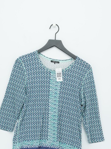 Olsen Damen Top UK 18 Blau Geometrisches Muster 100% Baumwolle 3/4 Arm Rundhals Basic - Bild 3 von 5