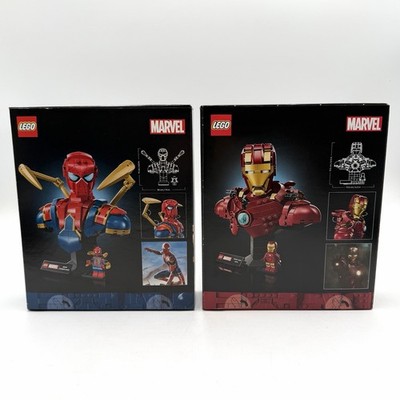 LEGO Marvel 76327 & 76326 Iron Man MK4 Bust & Iron Spider-Man Bust