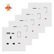 BSEED Single Socket with USB C 5 Pack, Electrical Single Switched Power Plug Wal