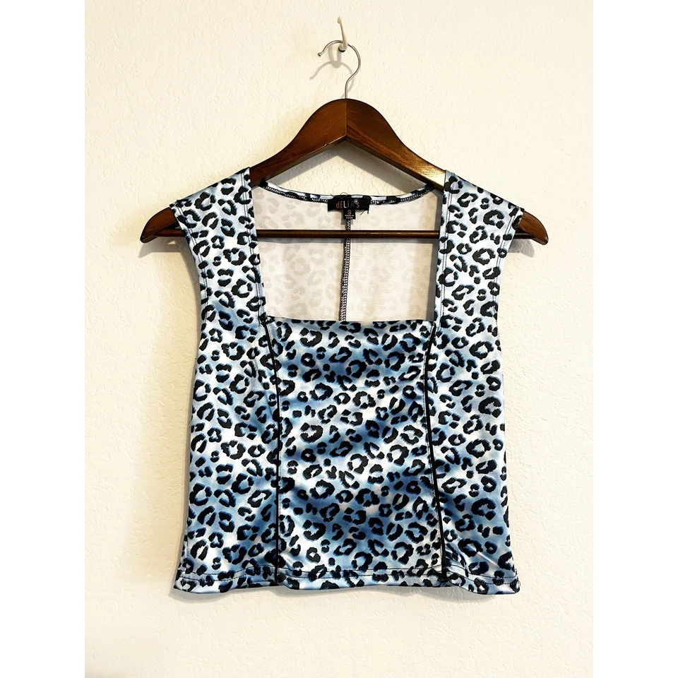 Delia’s Y2K 90 年代豹纹紧身胸衣弹力背心蓝色小号 — 第 2/4 张图片