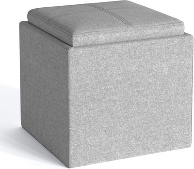Rockwood Cube Storage Ottoman with Tray - 17'' Wide x 17'' High Upholstered Linen