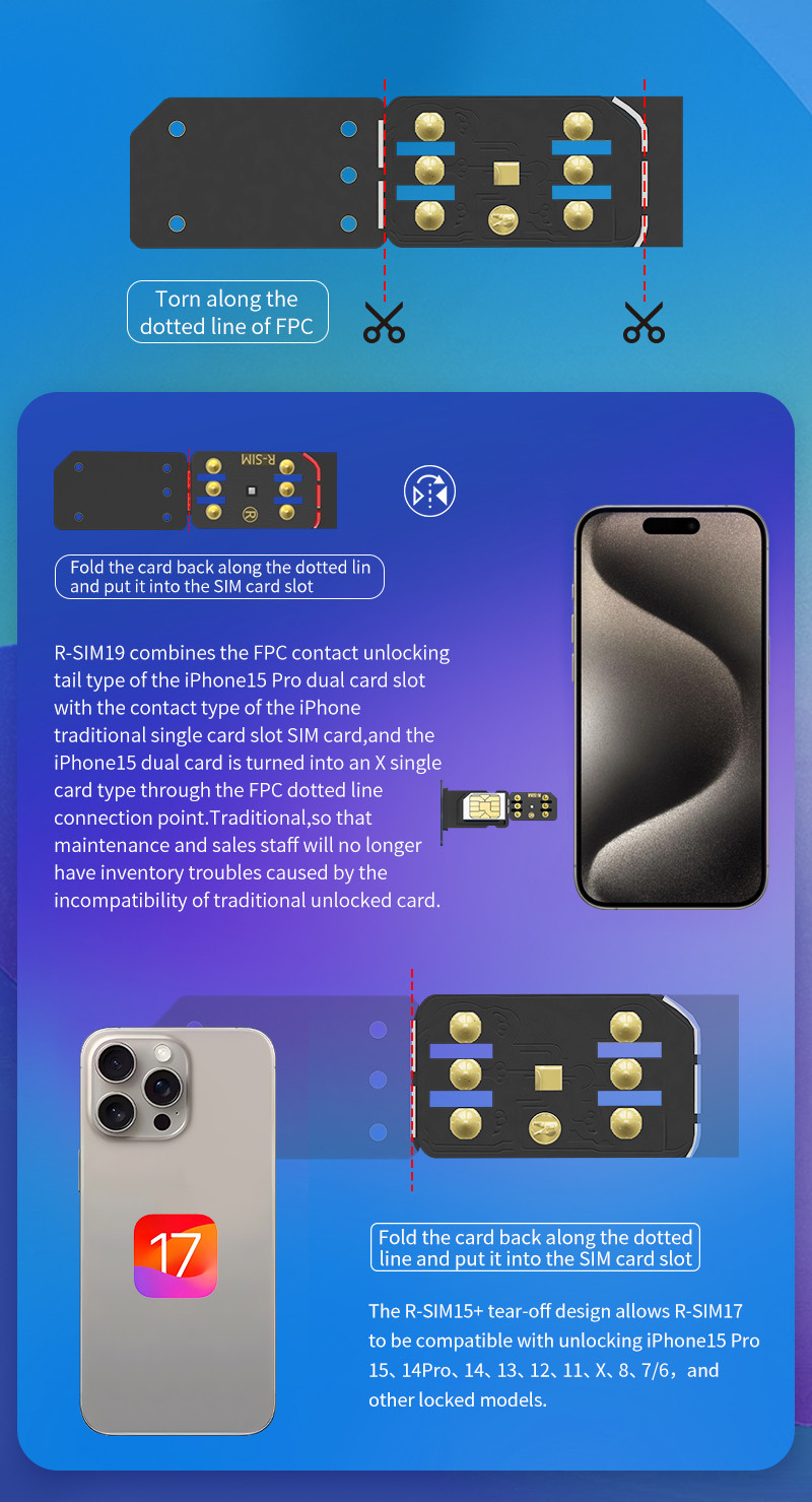 R-SIM19 QPE Stable Nano Unlock SIM Card For iPhone 15 14 13 12 Pro Max 11 IOS17