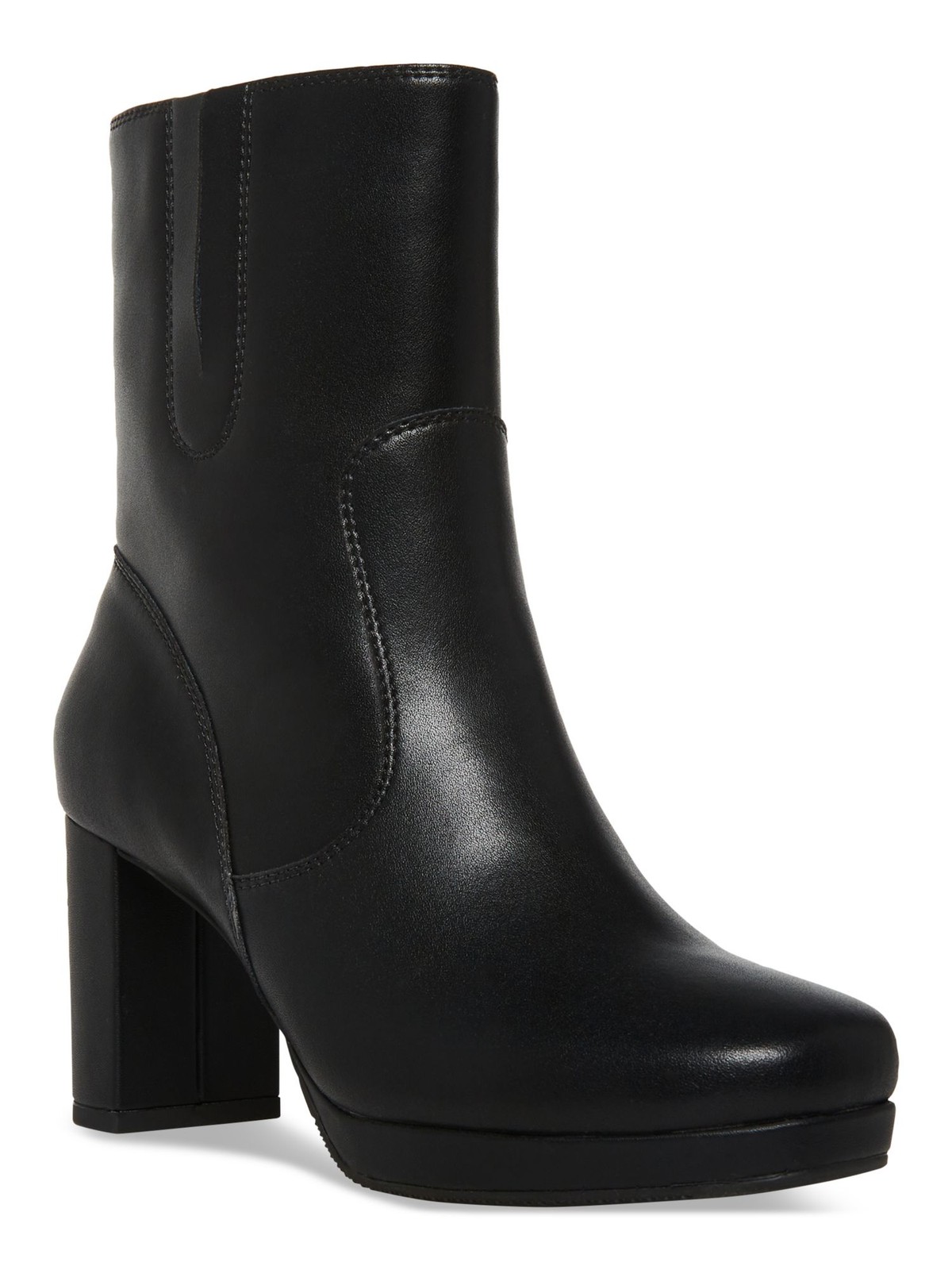 AQUA COLLEGE Womens Black Hadi Almond Toe Block Heel Leather Booties 6 M 9590₽