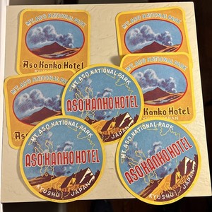 Seven 7 KYUSHU JAPAN ASO NATIONAL PARK KANKO HOTEL Vtg LUGGAGE LABEL Original