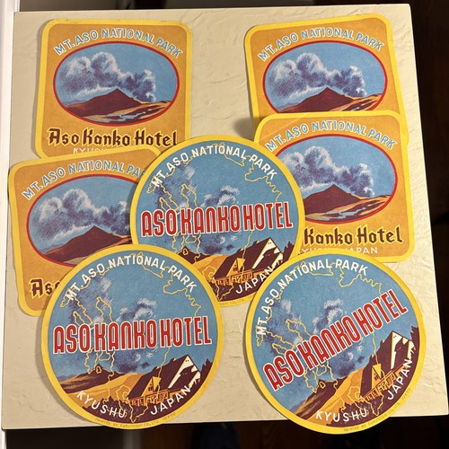 Seven 7 KYUSHU JAPAN ASO NATIONAL PARK KANKO HOTEL Vtg LUGGAGE LABEL Original